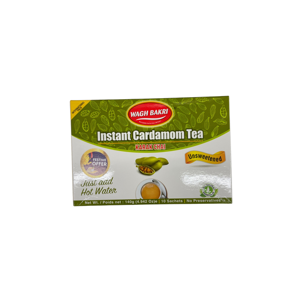Wagh Bakri Instant Cardamom Tea Unsweetened, 10 Sachets
