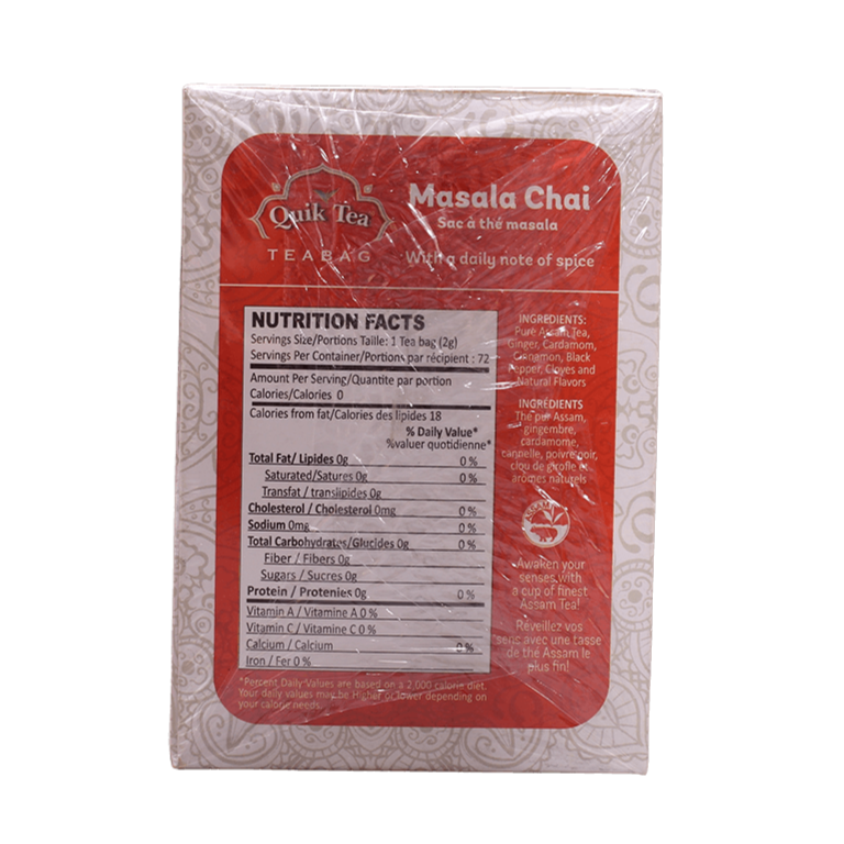 Quik Tea Masala Chai Tea Bags 72Bags - Buy Online