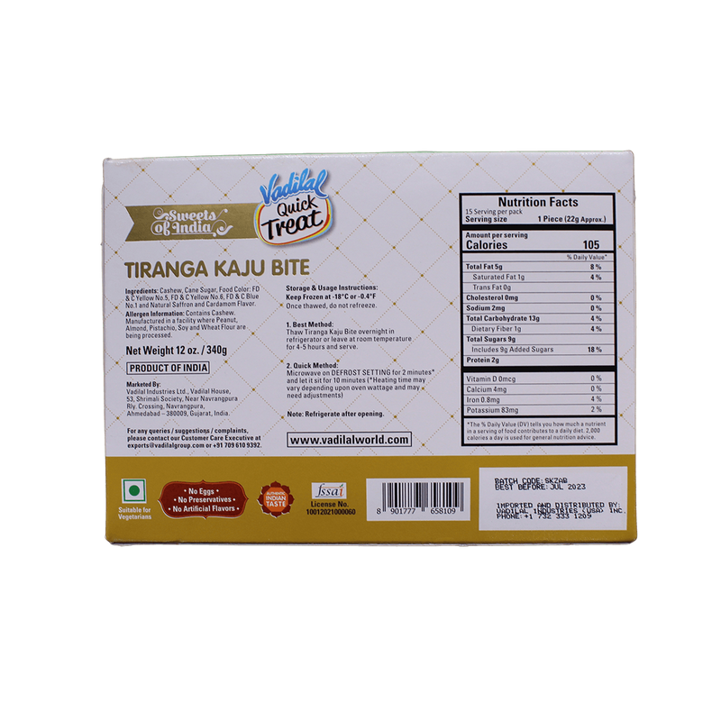 Vadilal Tiranga Kaju Bite, 340g - jaldi