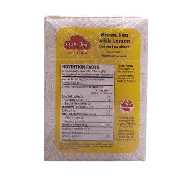 Quik Tea Green Tea With Lemon Teabags, 120g - jaldi